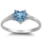 Aquamarine Heart & Cz .925 Sterling Silver Ring Sizes 4-12