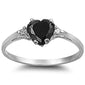 Black Onyx Heart & Cz .925 Sterling Silver Ring Sizes 4-10