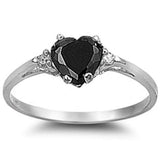 Black Onyx Heart & Cz .925 Sterling Silver Ring