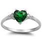 Green Emerald Heart & Cz .925 Sterling Silver Ring Sizes 3-12