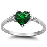 Green Emerald Heart & Cz .925 Sterling Silver Ring