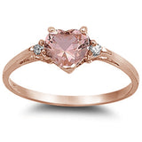 Rose Gold Plated Morganite Cubic Zirconia Heart .925 Sterling Silver Ring