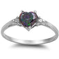 Rainbow Cz Heart & White Cz .925 Sterling Silver Ring Sizes 4-10