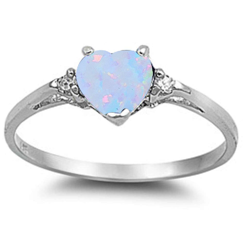 White Opal Heart & Cz .925 Sterling Silver Ring sizes 3-12