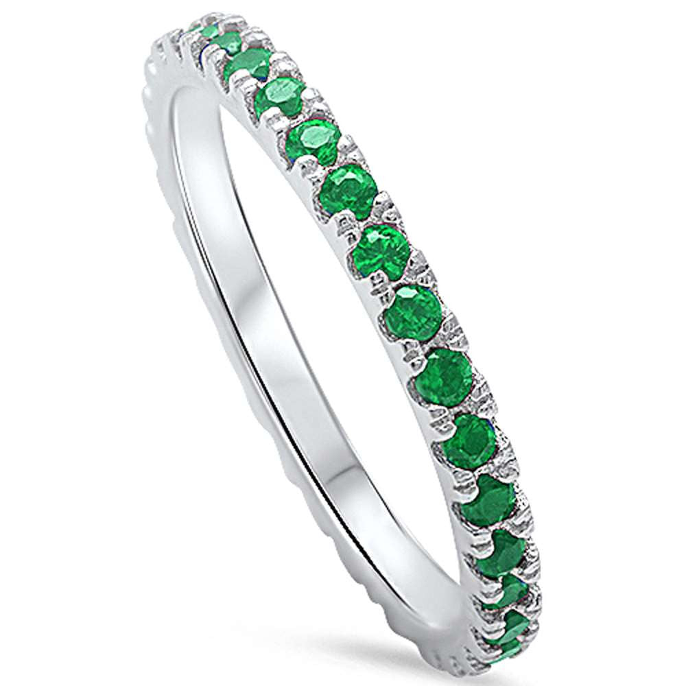 Emerald Eternity Band .925 Sterling Silver Ring Sizes 5-9