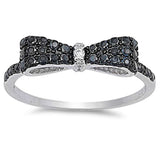  Black & White Cz Bow Tie Heart .925 Sterling Silver Ring