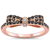 Rose Gold Plated Black & White Cz Bow Tie .925 Sterling Silver Ring