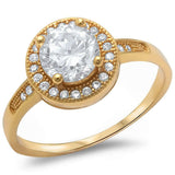 Halo Style Yellow Gold Plated .925 Sterling Silver Ring