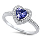 Tanzanite & Cz Heart .925 Sterling Silver Ring Sizes 5-10