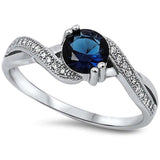 Round Blue Sapphire & White Cz .925 Sterling Silver Ring