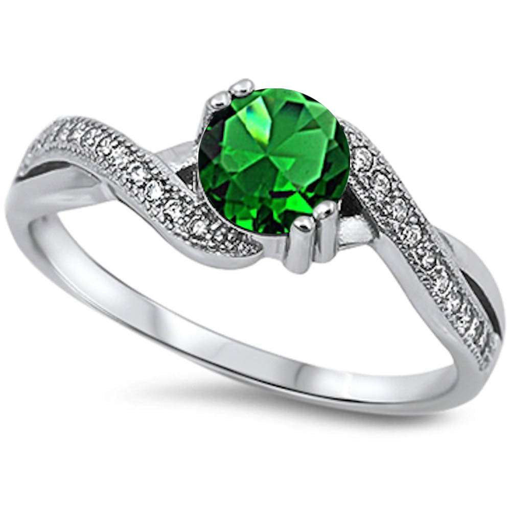 <span>CLOSEOUT! </span>Round Green Emerald & White Cz .925 Sterling Silver Ring Sizes 3-12
