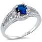 Halo Style Blue Sapphire & Cubic Zirconia .925 Sterling Silver Ring Sizes 5-10