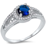 Halo Style Blue Sapphire & Cubic Zirconia .925 Sterling Silver Ring