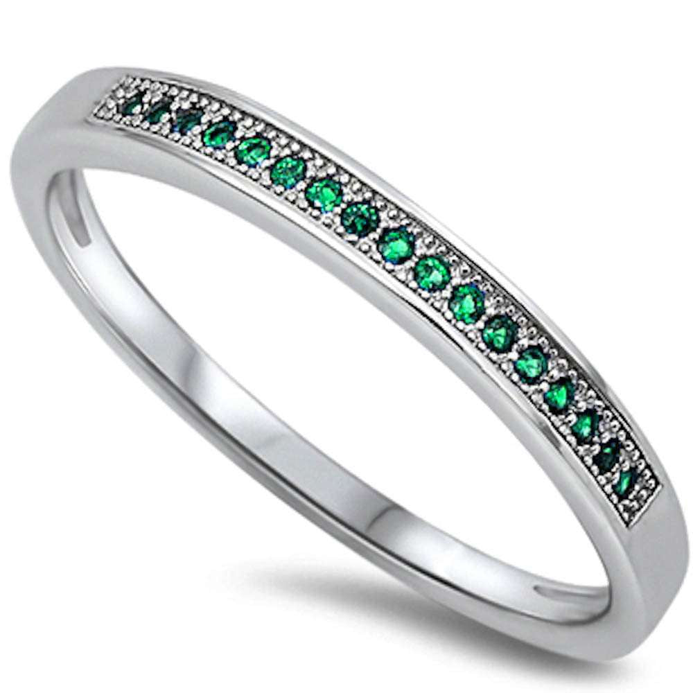 Micro Pave Emerald Band .925 Sterling Silver Ring Sizes 4-10