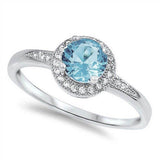 Halo Style Aquamarine & Cz Promise Engagement Ring .925 Sterling