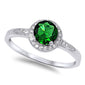 Halo Green Emerald & Cz Fashion .925 Sterling Silver Ring Sizes 4-9
