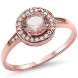Halo Morganite & Cz Engagement .925 Sterling Silver Ring