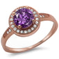 Halo Style Amethyst & Cz .925 Sterling Silver Ring Sizes 4-10