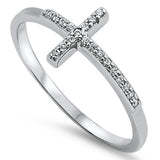 Hot Trend Sideways Cross Cz .925 Sterling Silver Ring Sizes 4-10