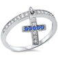 Blue Sapphire & Cubic Zirconia Dangle Cross .925 Sterling Silver Ring Sizes 4-10
