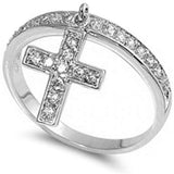 Cz Cross Dangle Ring .925 Sterling Silver