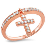  Rose Gold Plated Dangle Cross .925 Sterling Silver Ring