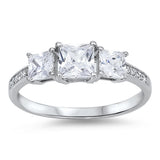 3 STONE PRINCESS CUT CZ ENGAGEMENT .925 Sterling Silver Ring Sizes 5-10