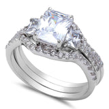 2.50CT Radiant Cut Cubic Zirconia 3 Piece Set .925 Sterling Silver Ring Sizes 5-10