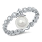 Round Eternity Band & Dangle Pearl .925 Sterling Silver Ring Sizes 4-10