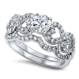 New Round & Heart Cubic Zirconia Set .925 Sterling Silver Ring