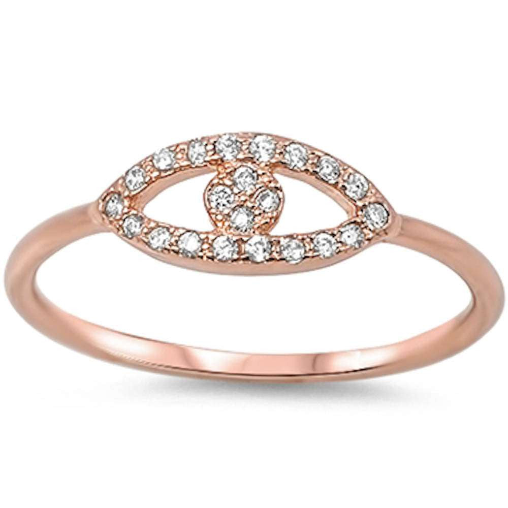 Rose Gold Plated Cz Evil Eye .925 Sterling Silver Ring Sizes 3-9