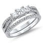 PRINCESS CUT CZ BRIDAL ENGAGEMENT SET .925 Sterling Silver Ring Sizes 5-10