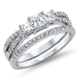 Princess-cut Cubic Zirconia Engagement Set .925 Sterling Silver