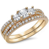 LabYellow Gold Plated Princess cut Cz Engagement Set .925 Sterling Silver