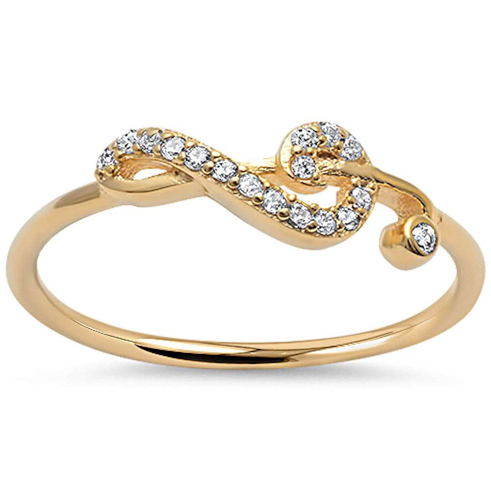 Yellow Gold Plated Cz Music Note .925 Sterling Silver Ring Sizes 3-12