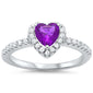 Halo Amethyst & Heart Cubic Zirconia .925 Sterling Silver Ring Sizes 5-9