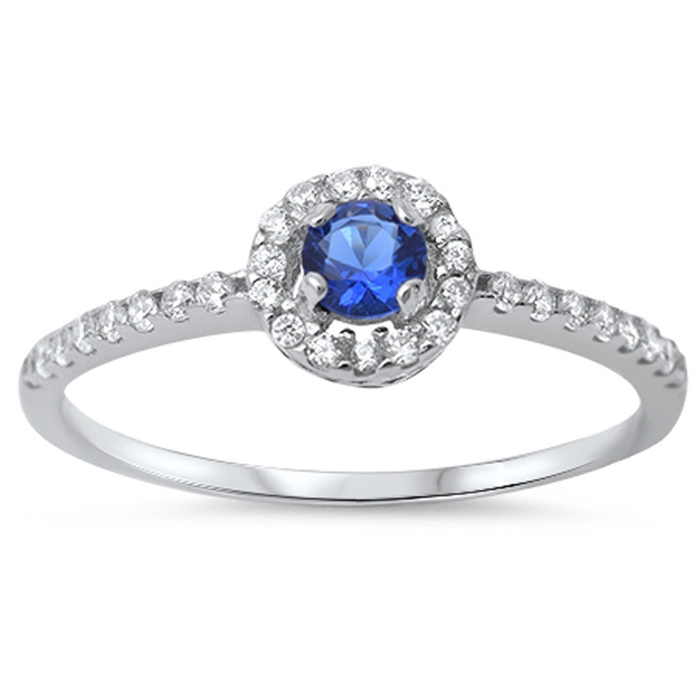 Halo Sapphire & Cz .925 Sterling Silver Ring sizes 5-9