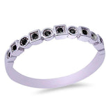 Round & Square Black Onyx Band .925 Sterling Silver Ring Sizes 4-10