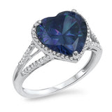  Blue Sapphire & Cubic Zirconia Heart .925 Sterling Silver Ring