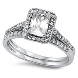 Radiant Cut Cz .925 Sterling Silver Ring Set Sizes 5-10