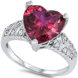 Heart Shape Ruby & Cz .925 Sterling Silver Ring