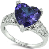 Tanzanite Heart & Cubic Zirconia .925 Sterling Silver Ring Sizes 5-9