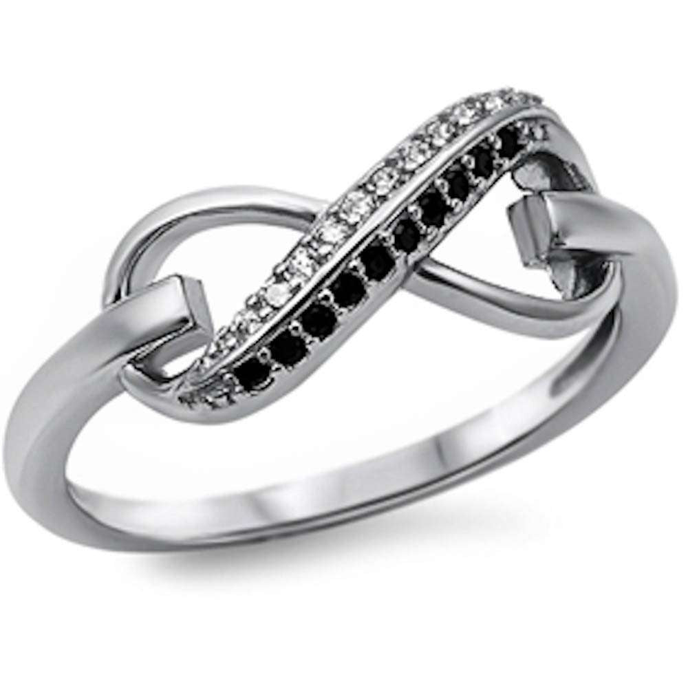 Black Onyx & Cz Infinity .925 Sterling Silver Ring Sizes 4-10