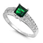 Princess-cut Green Emerlad & Cz .925 Sterling Silver Ring Sizes 5-9