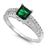  Princess-cut Green Emerald & Cz .925 Sterling Silver Ring Sizes 5-9