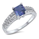 Princess Cut Tanzanite & Cubic Zirconia .925 Sterling Silver Ring