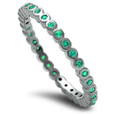 Round Green Emerald Eternity Band .925 Sterling Silver Ring