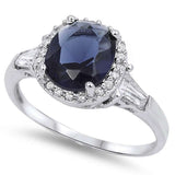 Oval Shape Blue Sapphire & Cz .925 Sterling Silver