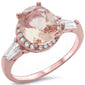 Rose Gold Plated Oval Morganite .925 Sterling Silver Ring Sizes 5-11