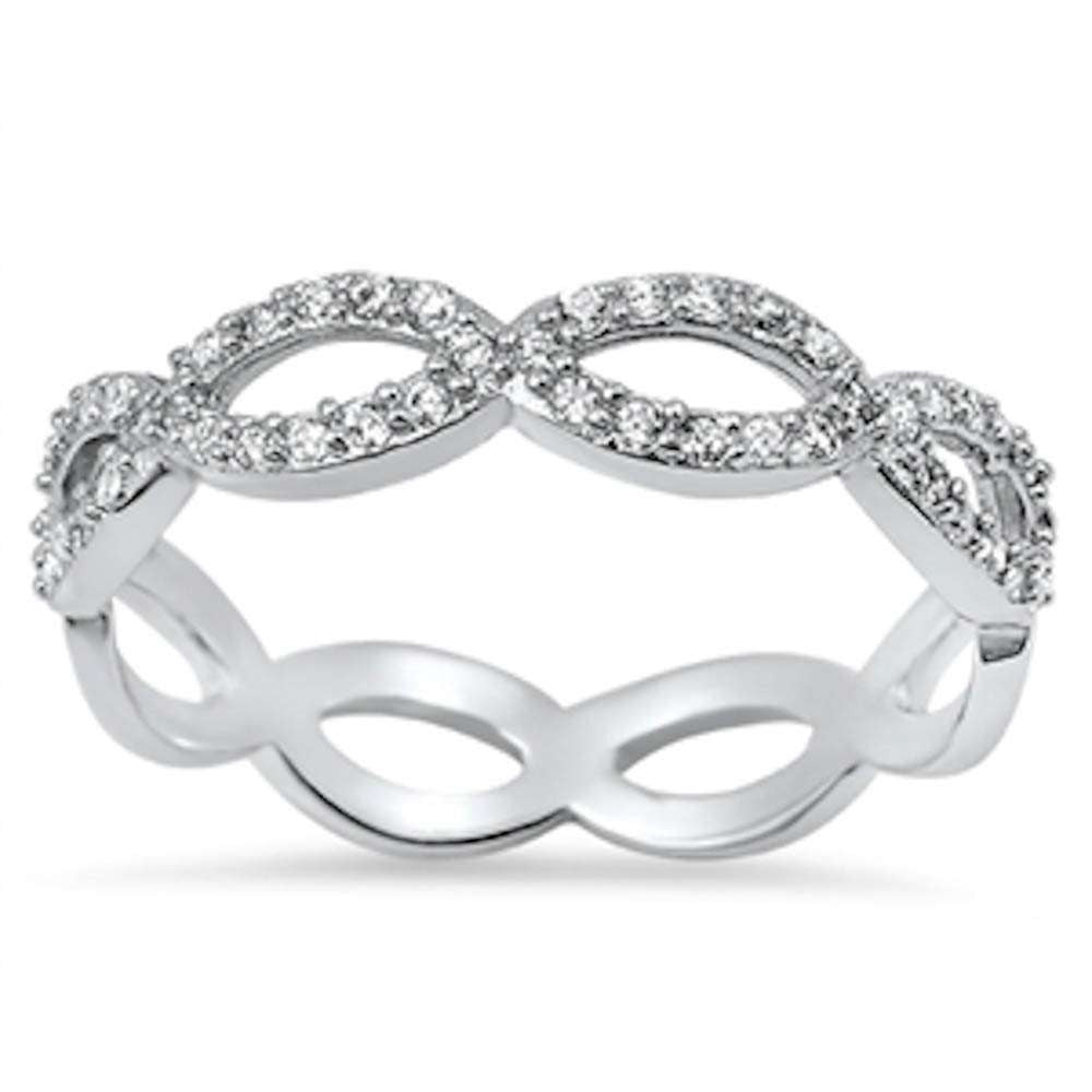 Cubic Zirconia Infinity Eternity Band .925 Sterling Silver Ring Sizes 5-10